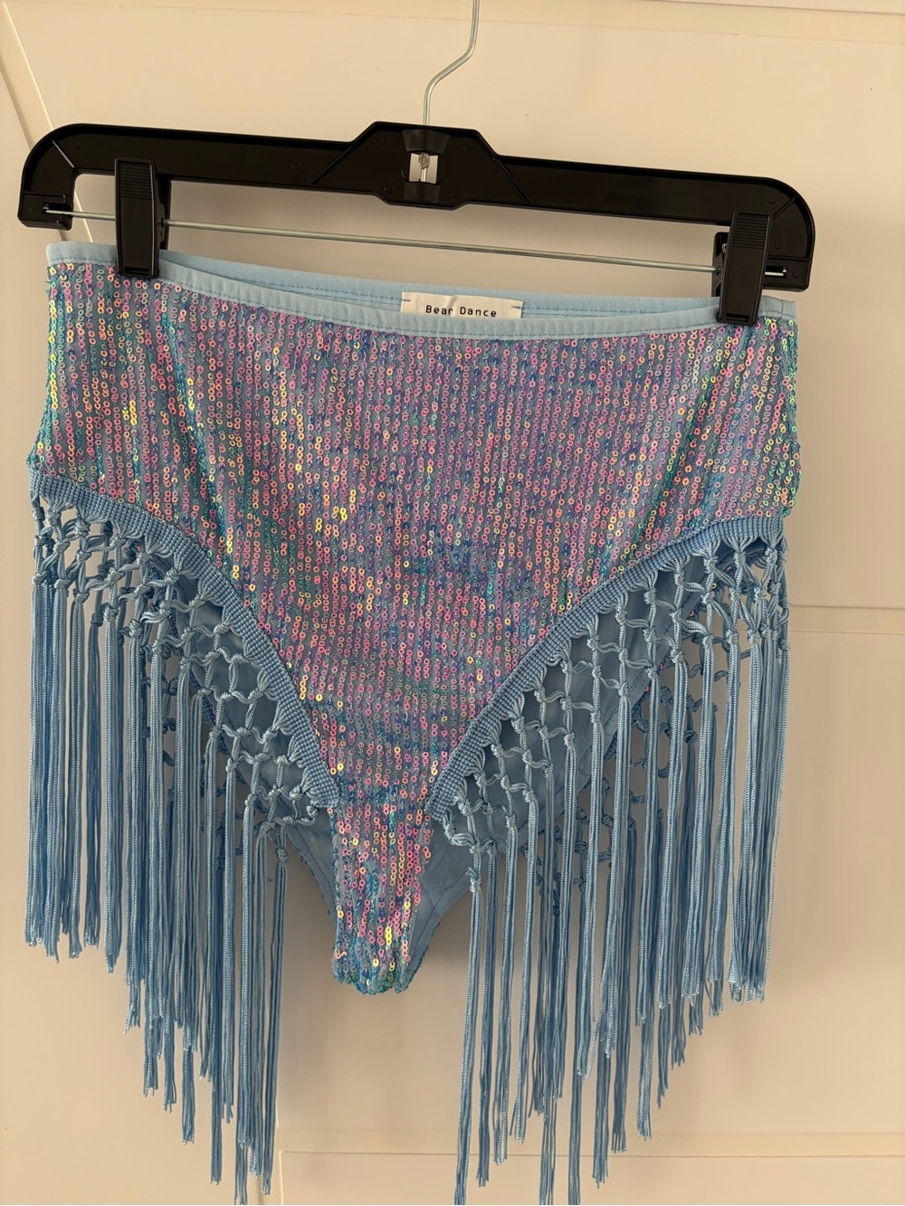 Bear Dance Sequin Fringe rave Bottoms in Light Blue festival booty shorts